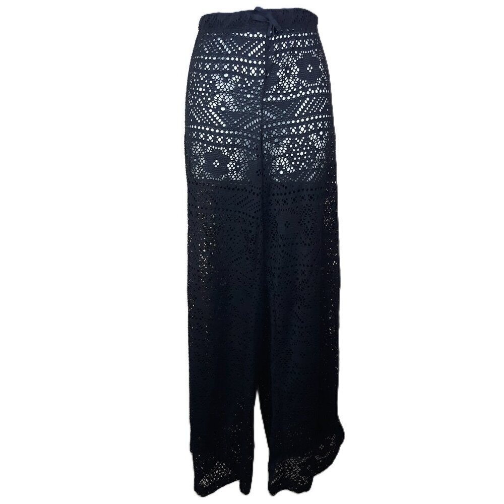 O'rageous Eyelet High Rise Flare Pants Black L Swim Coverup Beach Pool Resort